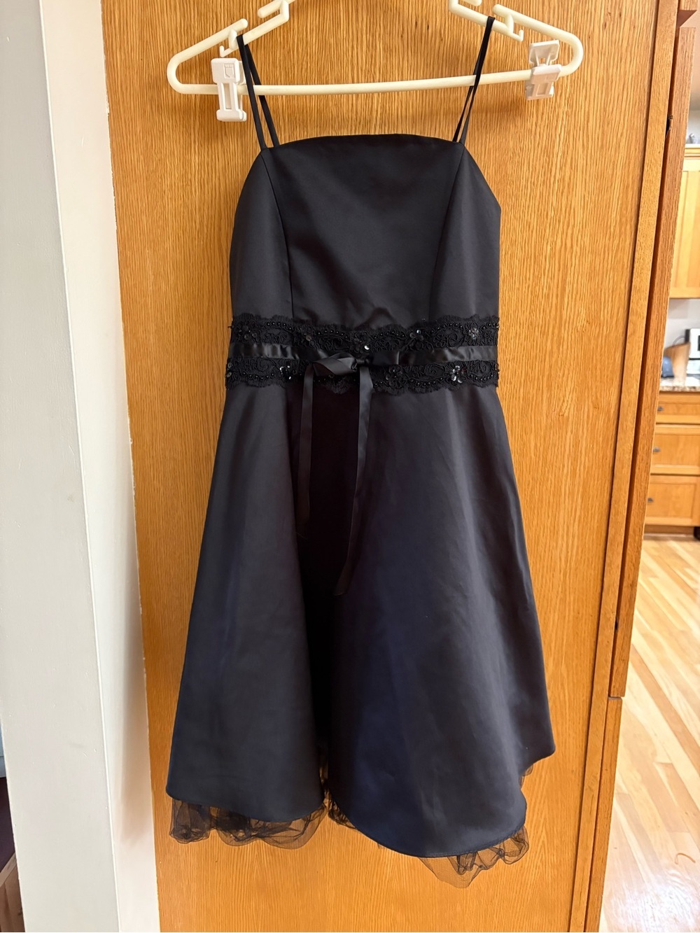 Vintage Y2K Black Spaghetti-Strap Mini Dress with Lace Waistband